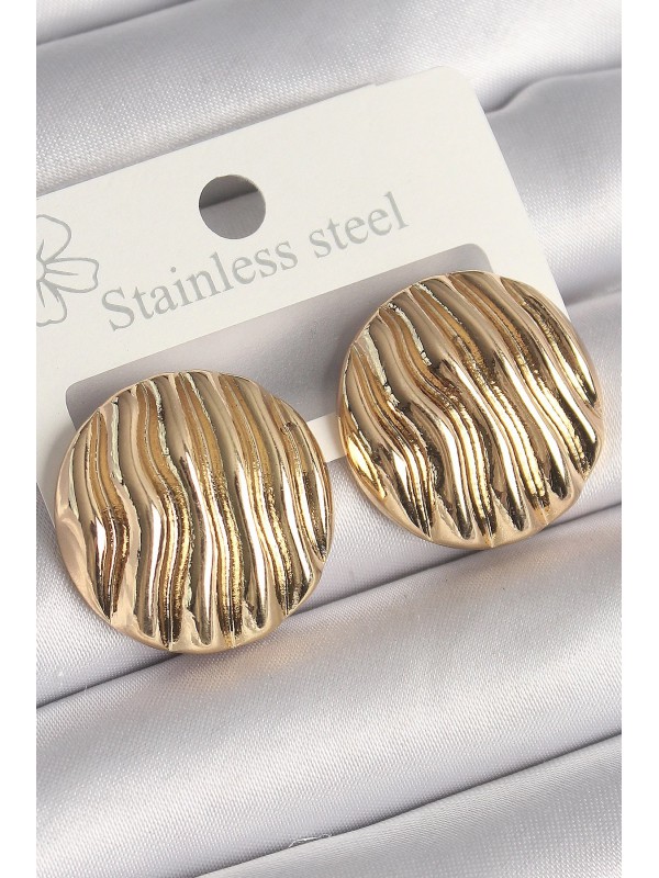 Kadın Küpe Pirinç Gold Renk İşlemeli Daire Plaka&hellip;