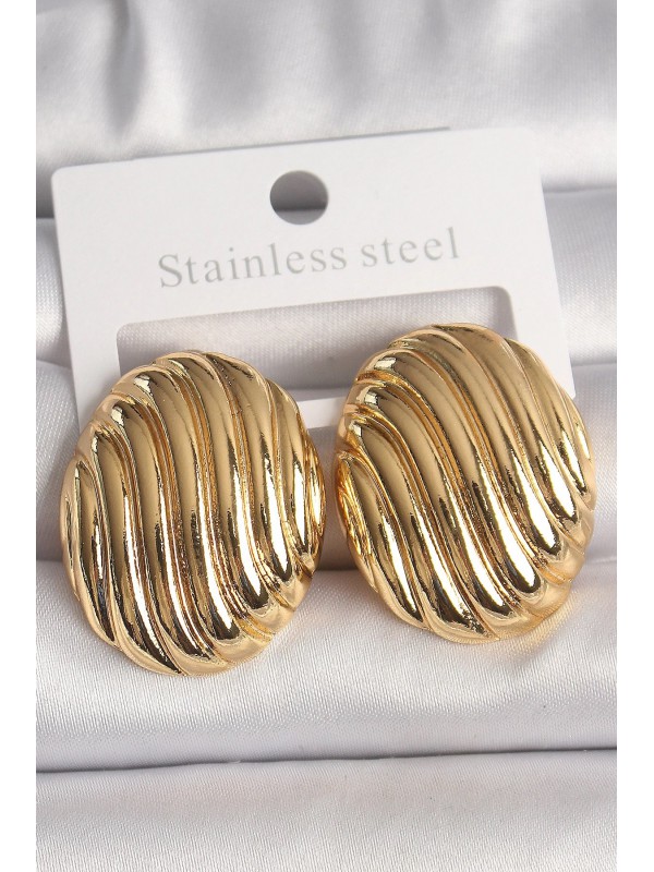 Kadın Küpe Pirinç Gold Renk İşlemeli Oval… Kadın Küpe Pirinç Gold Renk İşlemeli Oval…
