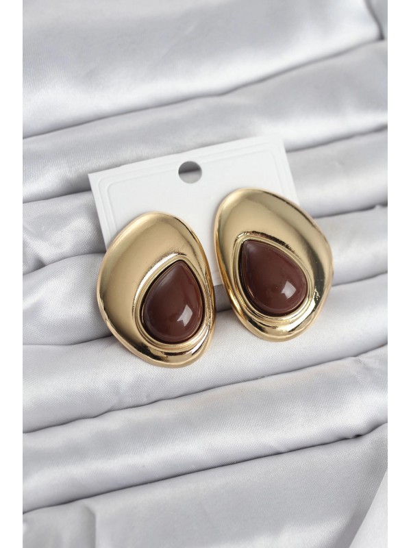 Kadın Küpe Taşlı Vintage Pirinç Gold Renk Kahverengi&hellip;