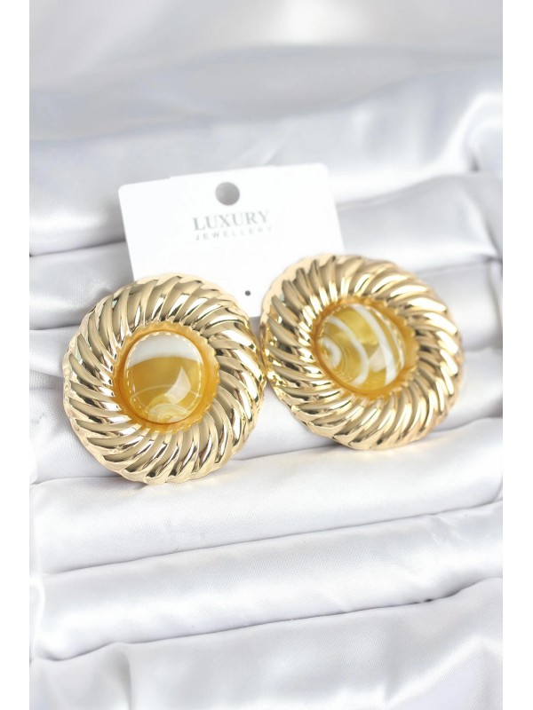Kadın Küpe Vintage Pirinç Gold Renk Kehribar Boncuklu&hellip;