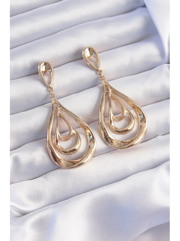 Küpe Pirinç Gold Renk Kıvrımlı Damla Görünüm Sallantılı&hellip;