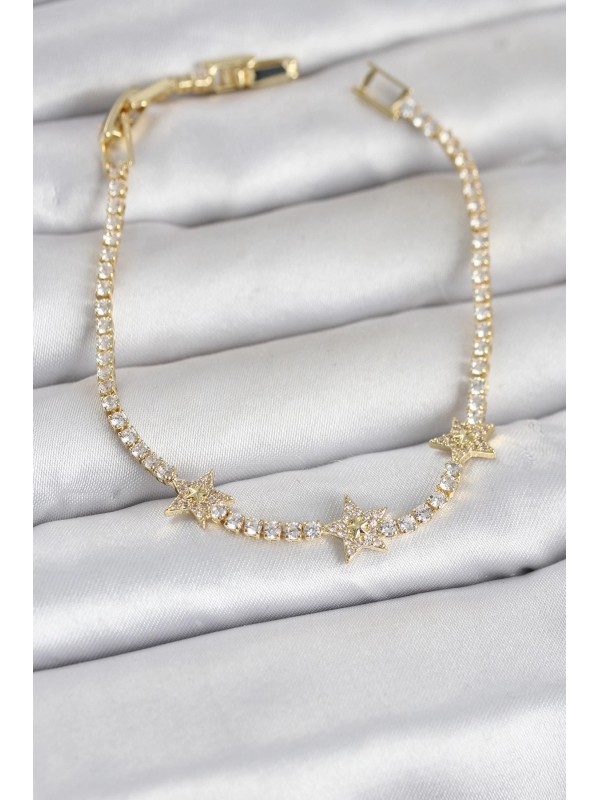 Kadın Bileklik Taşlı Pirinç Gold Renk Minimal Yıldız&hellip;
