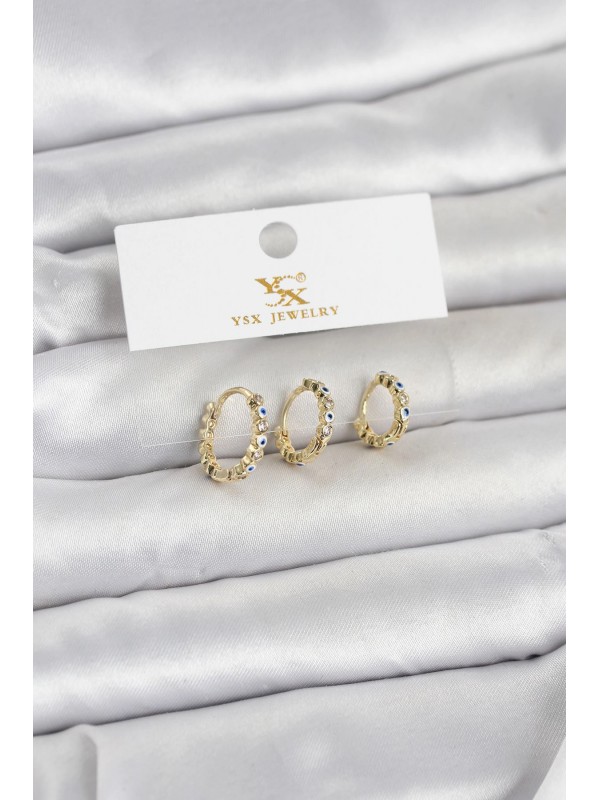 Kadın Küpe Nazarlı Pirinç Gold Renk 3 Lü&hellip;
