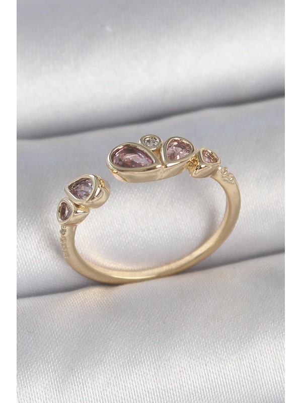Kadın Yüzük Taşlı Pirinç Gold Renk Pembe Damla Zirkon&hellip;
