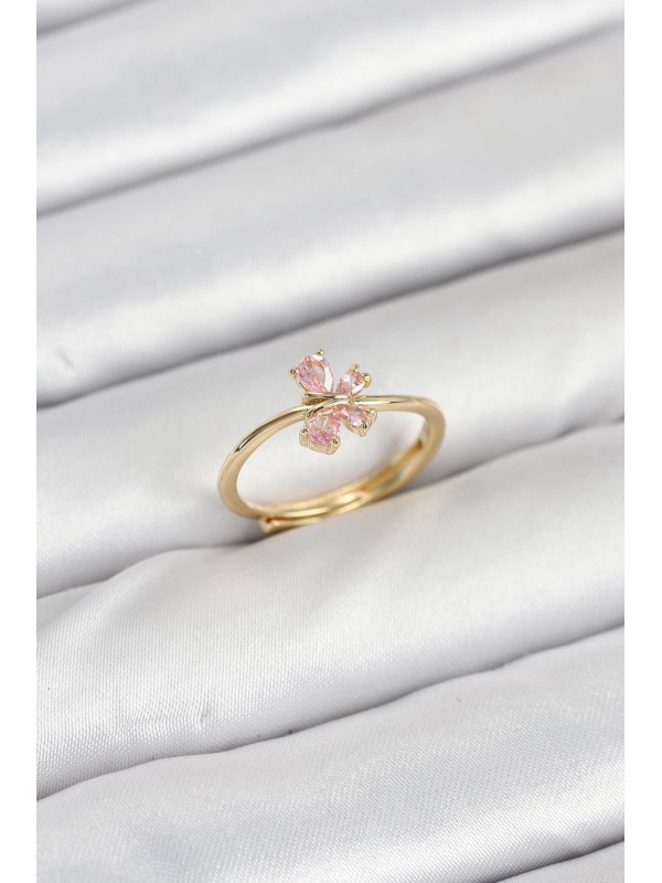Kadın Yüzük Pirinç Gold Renk Pembe Kelebek&hellip;