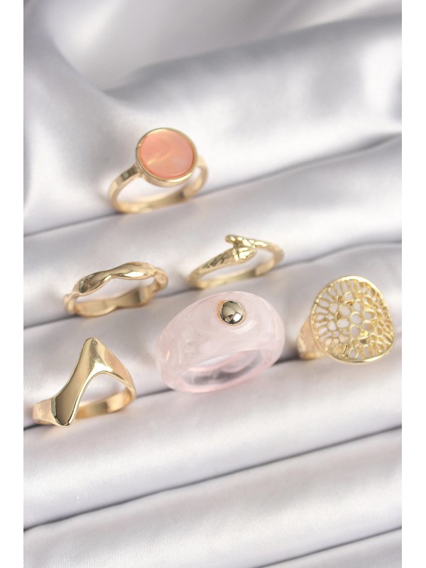 Yüzük Kadın Pirinç Gold Renk Pembe Plastik Daire Mine&hellip;