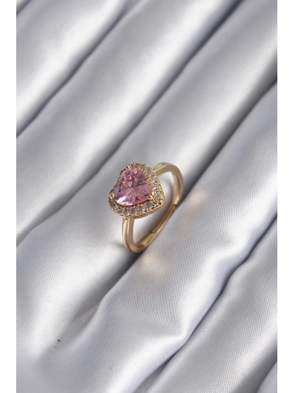 Kadın Yüzük Taş Kalp Pirinç Gold Renk Pembe Zirkon&hellip;