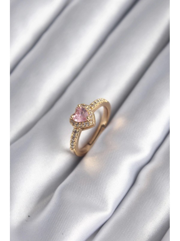 Kadın Yüzük Taş Kalp Pirinç Gold Renk Pembe Zirkon&hellip;