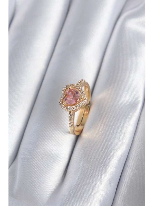 Kadın Yüzük Taş Kalp Pirinç Gold Renk Pembe Zirkon… Kadın Yüzük Taş Kalp Pirinç Gold Renk Pembe Zirkon…