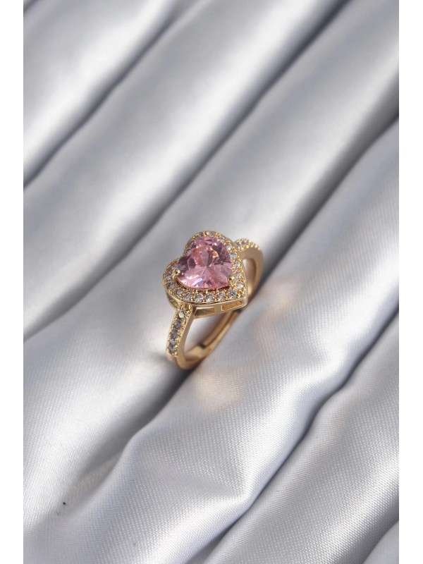 Kadın Yüzük Taşlı Kalp Pirinç Gold Renk Pembe Zirkon&hellip;