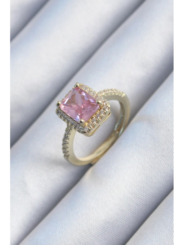 Kadın Yüzük Taşlı Pirinç Gold Renk Pembe Zirkon&hellip;