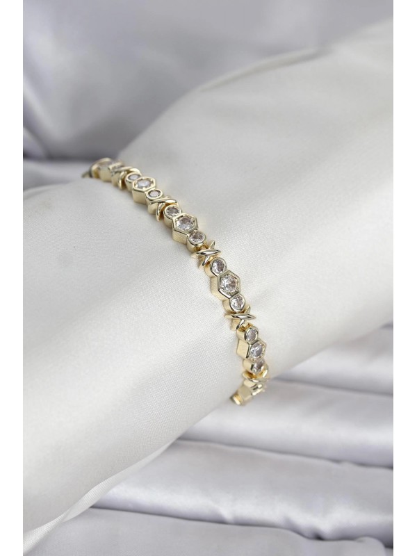 Kadın Bileklik Taşlı Pirinç Gold Renk Petek Zirkon&hellip;