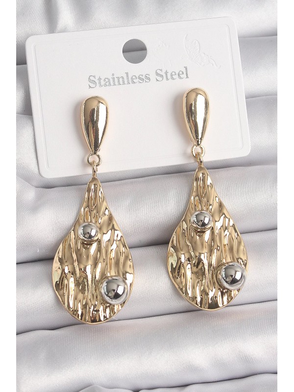 Gümüş Kadın Küpe Pirinç Gold Renk Sallantı Damla Top&hellip;