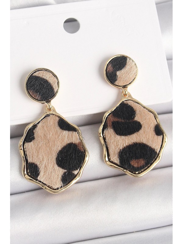 Kadın Küpe Pirinç Gold Renk Sallantı Leopar Desen Plaka&hellip;