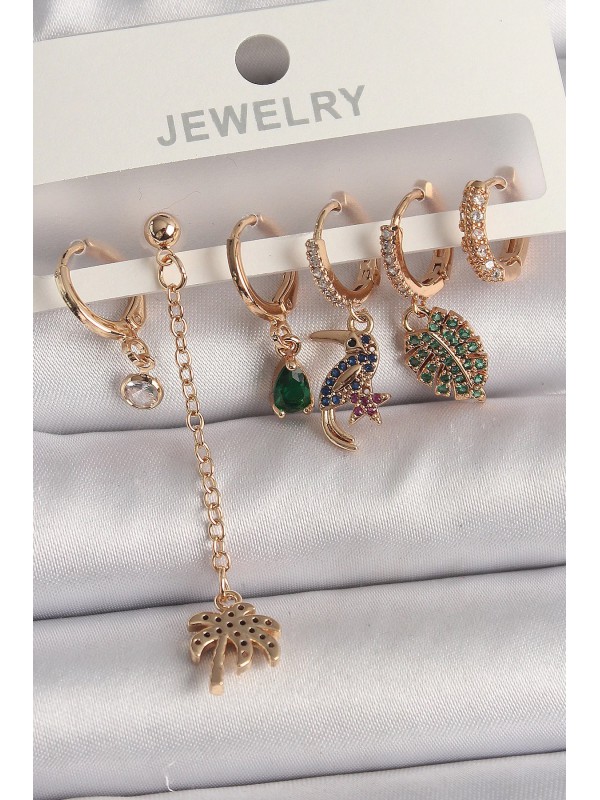 Kadın Küpe Taşlı Pirinç Gold Renk Sallantı Zirkon Ağaç&hellip;