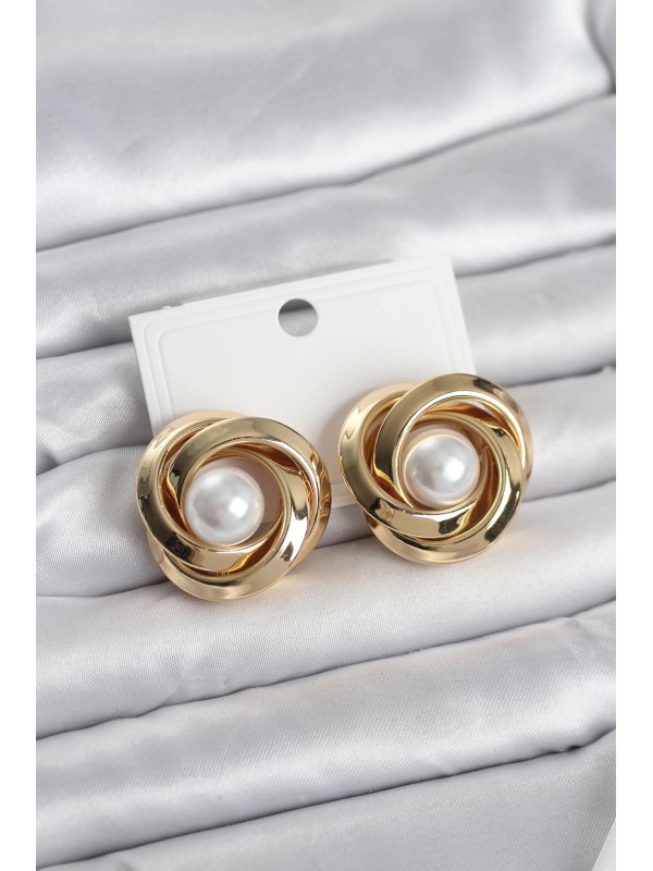 Kadın Küpe Pirinç Gold Renk Sarmal İncili… Kadın Küpe Pirinç Gold Renk Sarmal İncili…