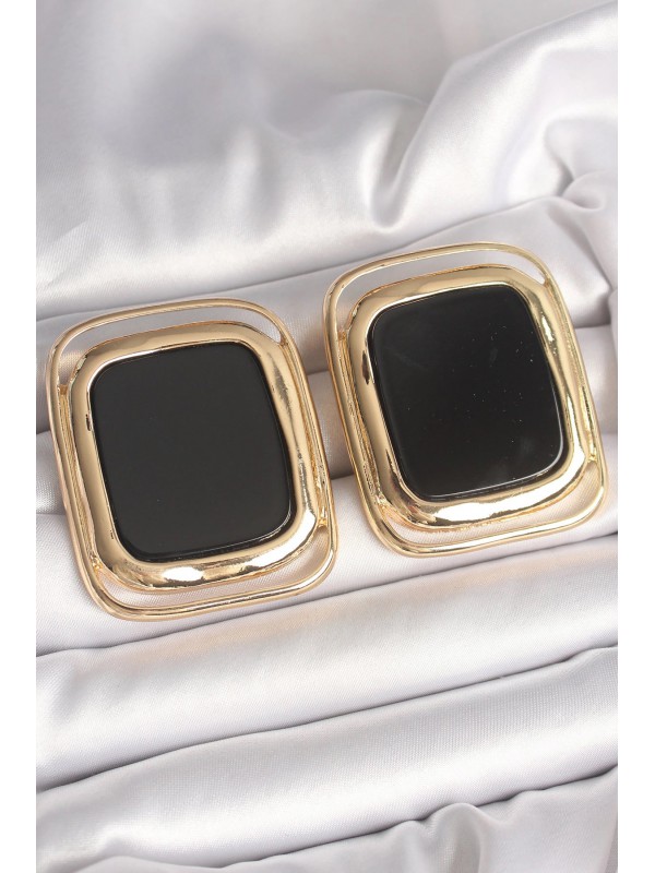 Kadın Küpe Pirinç Gold Renk Siyah Mineli Kare… Kadın Küpe Pirinç Gold Renk Siyah Mineli Kare…
