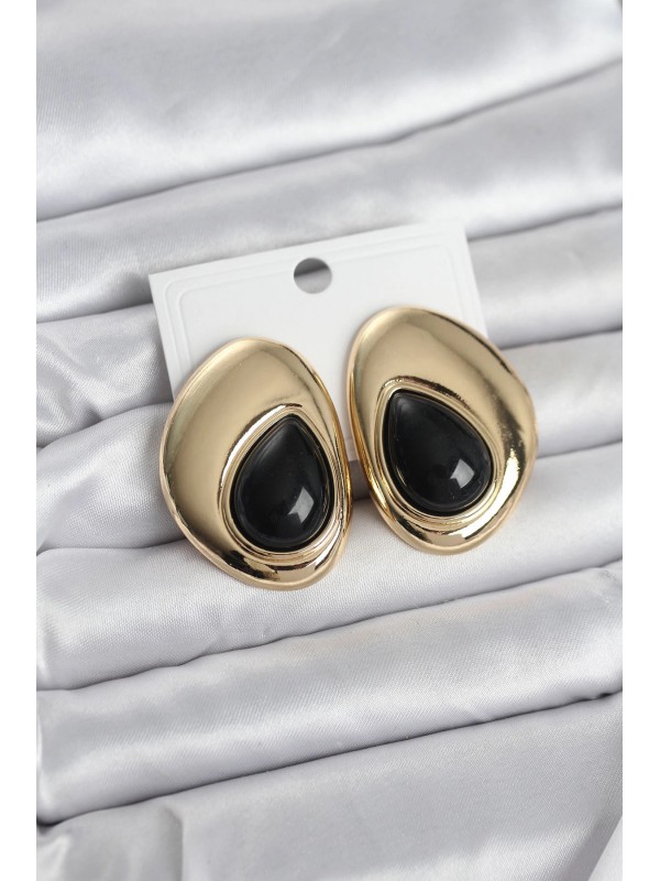 Kadın Küpe Taşlı Vintage Pirinç Gold Renk Siyah Damla&hellip;