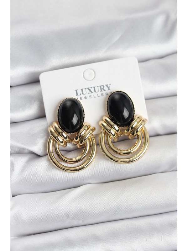 Kadın Küpe Taşlı Vintage Pirinç Gold Renk Siyah&hellip;