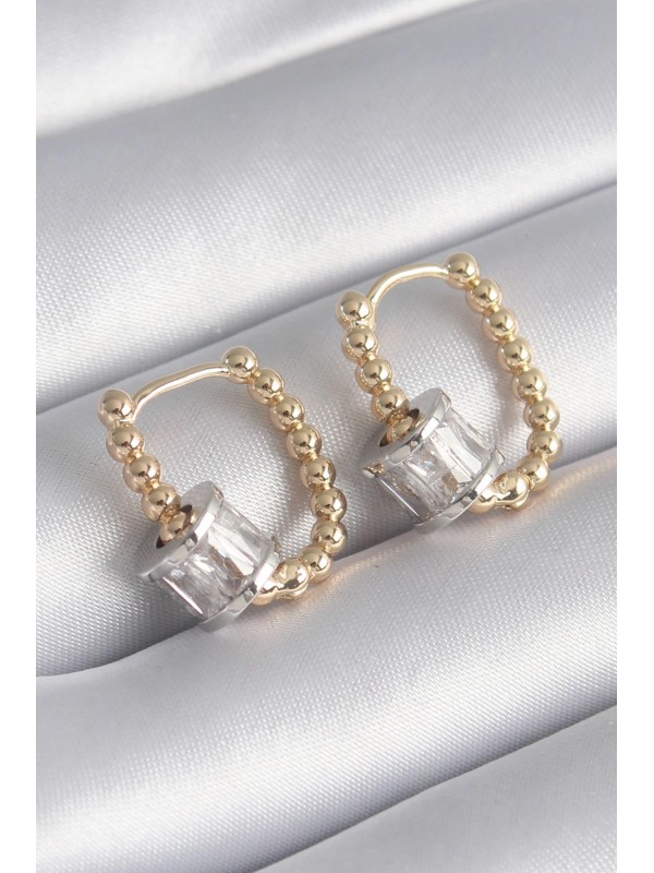 Gümüş Kadın Küpe Taşlı Pirinç Gold Renk Top Zirkon&hellip;