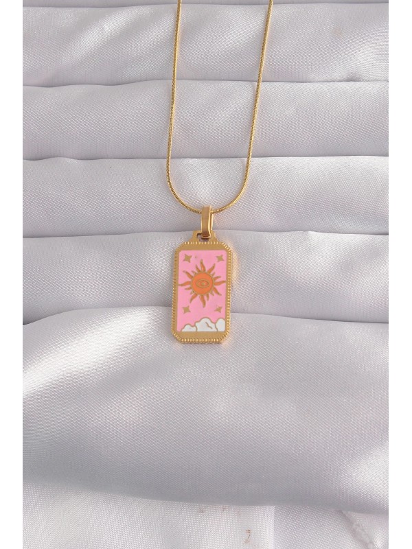Çelik Kolye 316L Gold Renk Pembe Mineli Güneş Tarot… Çelik Kolye 316L Gold Renk Pembe Mineli Güneş Tarot…