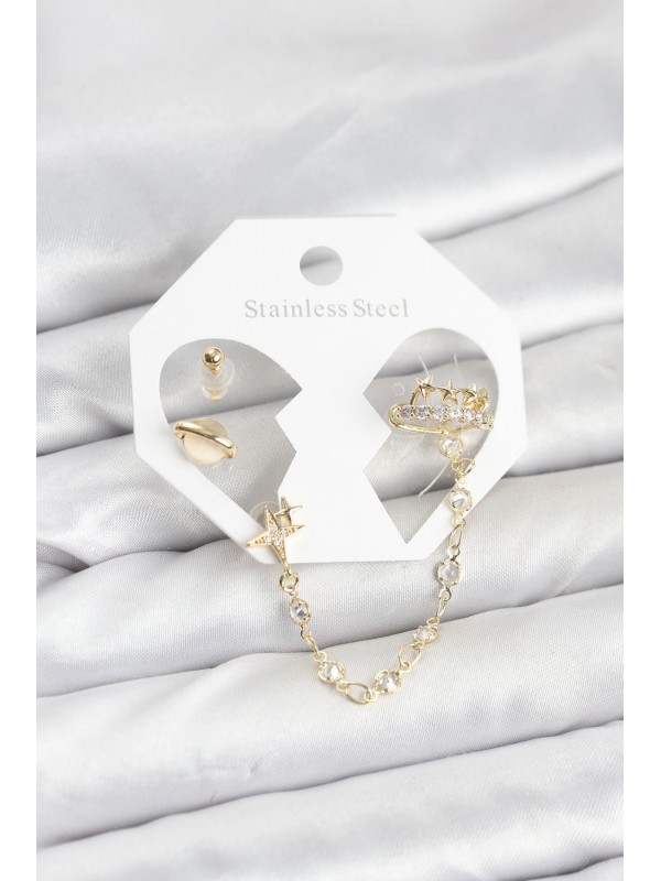 Küpe Zincir Pirinç Gold Renk Uzay Bağlantılı Ear Cuff&hellip;