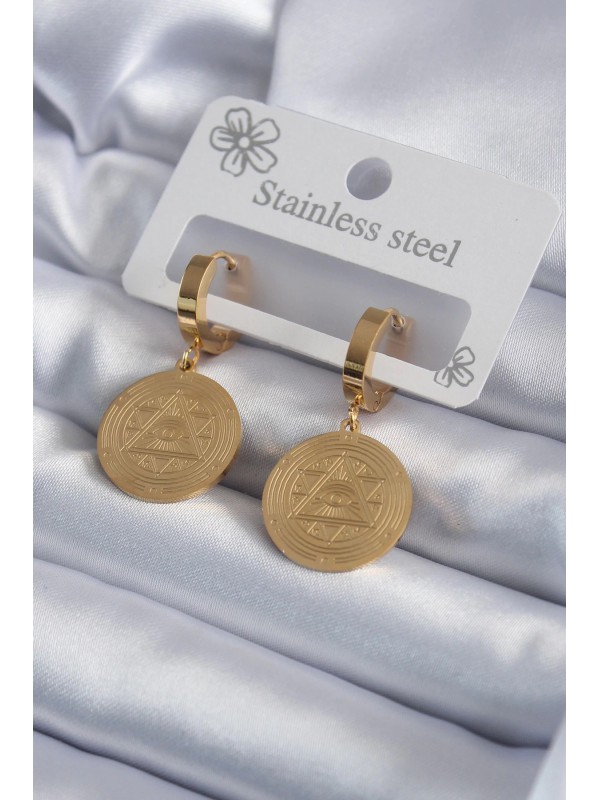 Çelik Kadın Küpe 316L Gold Renk Pentagram İşleme&hellip;