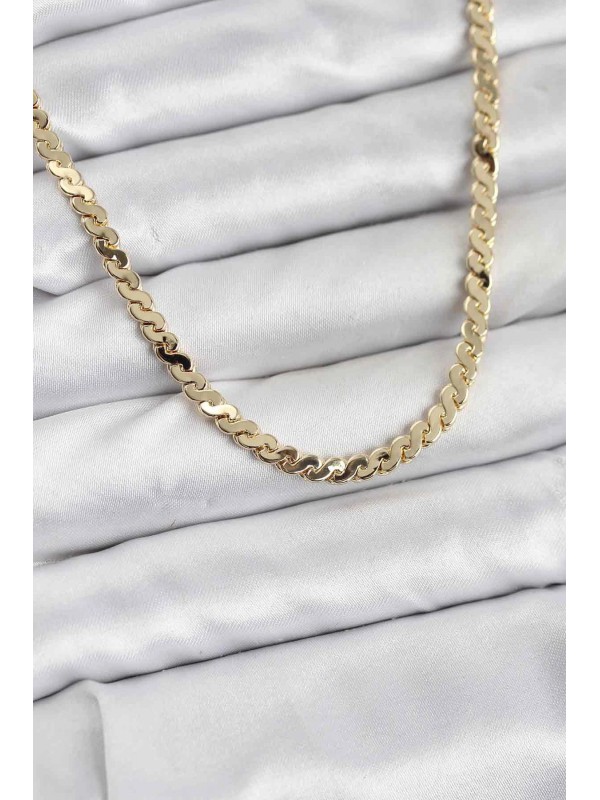 Kadın Kolye Zincir Pirinç Gold Renk Yassı&hellip;