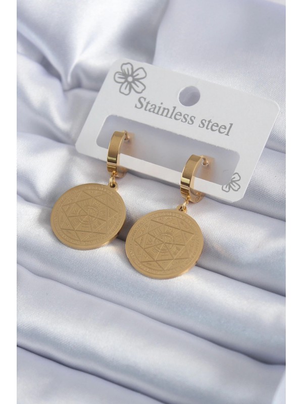Çelik Kadın Küpe 316L Gold Renk Pentagram Yıldızı&hellip;