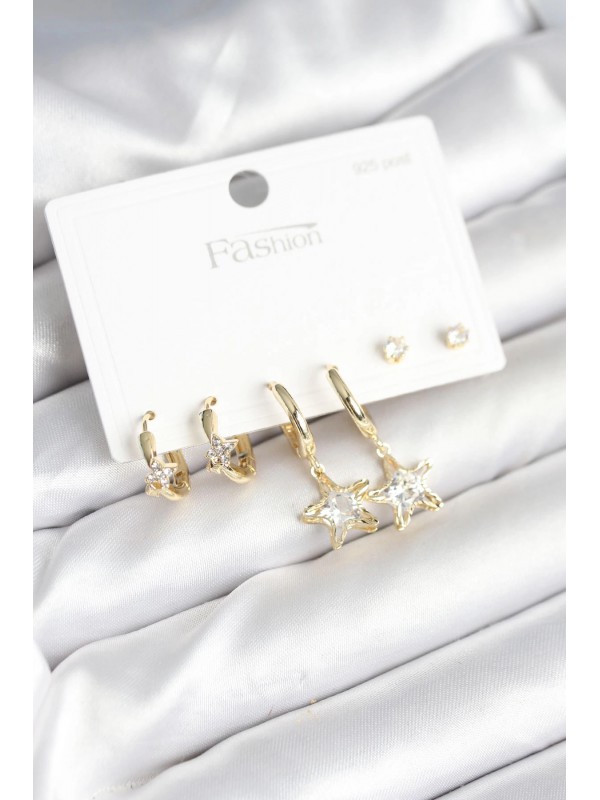 Gümüş Kadın Küpe Pirinç Gold Renk Yıldız 925 Çivili&hellip;