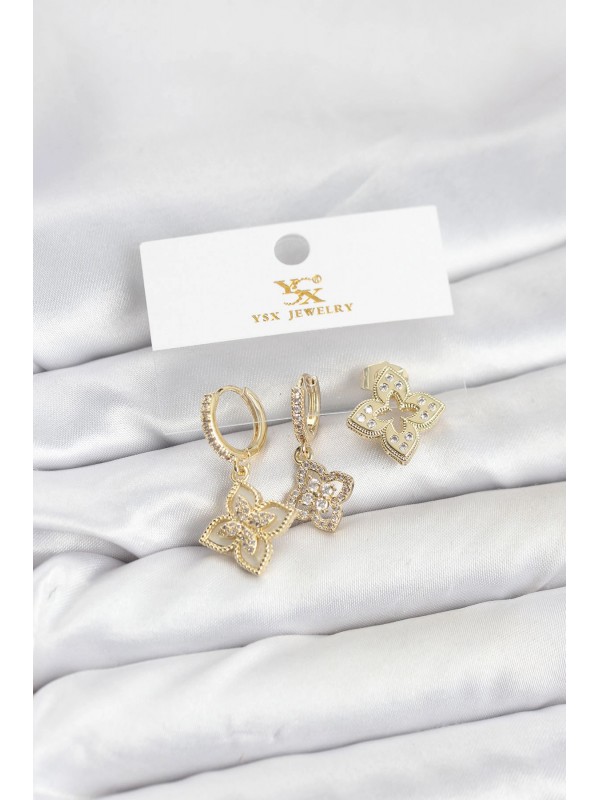 Küpe Pirinç Gold Renk Yonca YSX Trio Seti… Küpe Pirinç Gold Renk Yonca YSX Trio Seti…