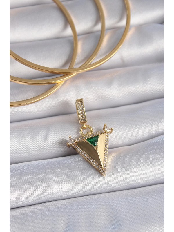 Taşlı Pirinç Gold Renk Zirkon 3D Üçgen Ajda Charm&hellip;