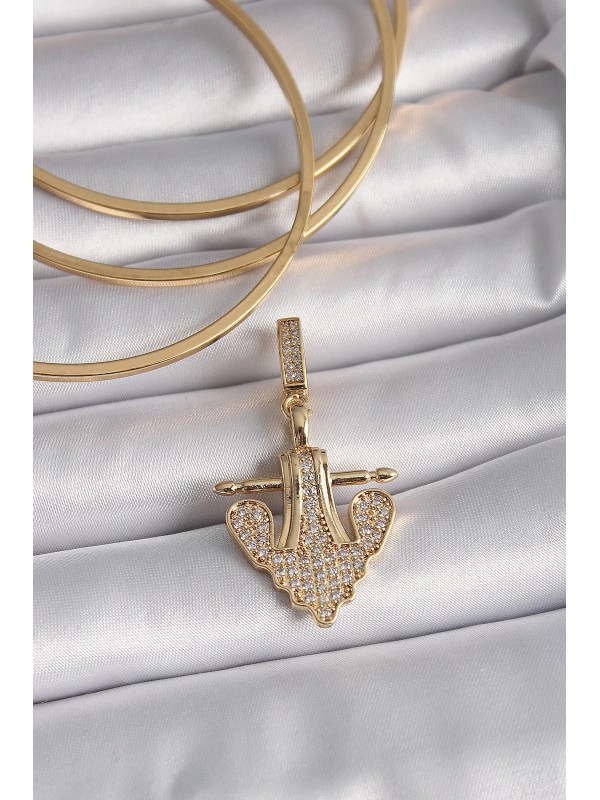 Taşlı Pirinç Gold Renk Zirkon Çapa Ajda Charm&hellip;