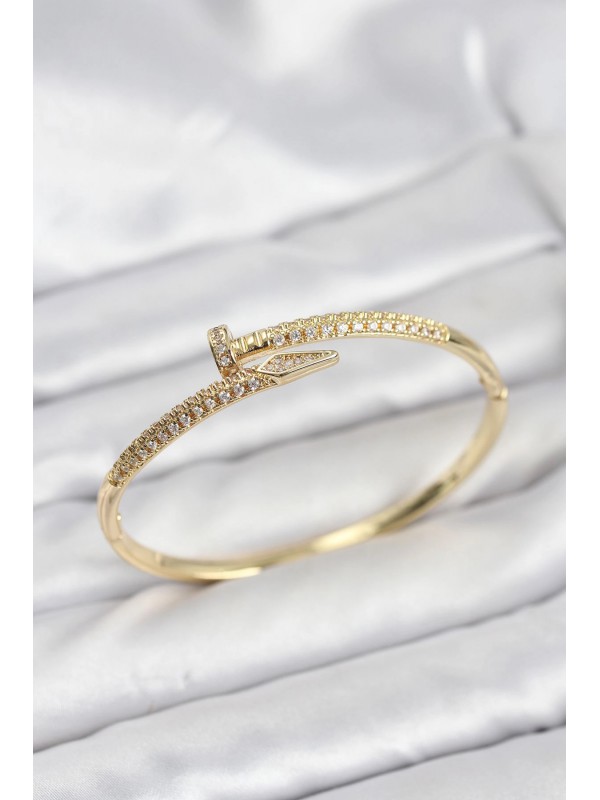 Kadın Bileklik Taşlı Pirinç Gold Renk Zirkon Çivi&hellip;