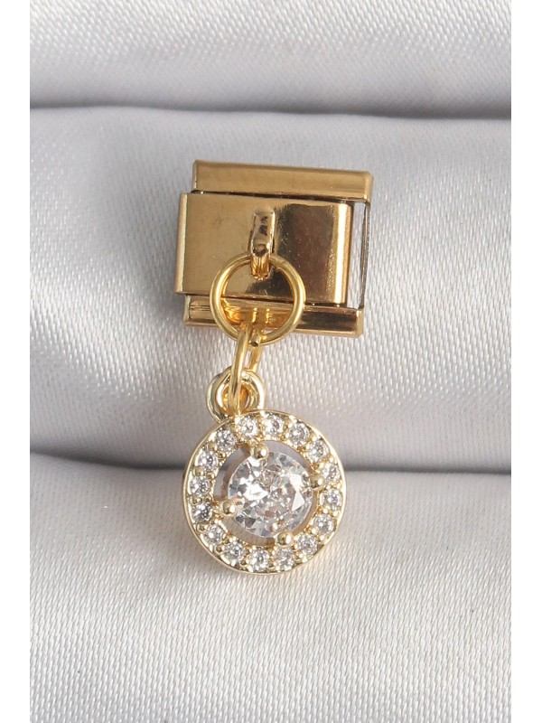 Çelik Taşlı 316L Gold Renk Sallantı Daire Zirkon… Çelik Taşlı 316L Gold Renk Sallantı Daire Zirkon…