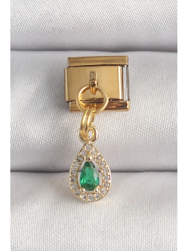 Çelik Taşlı 316L Gold Renk Sallantı Damla Yeşil Zirkon&hellip;