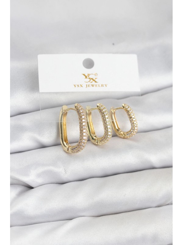 Küpe Taşlı Pirinç Gold Renk Zirkon Halka YSX Trio Seti&hellip;