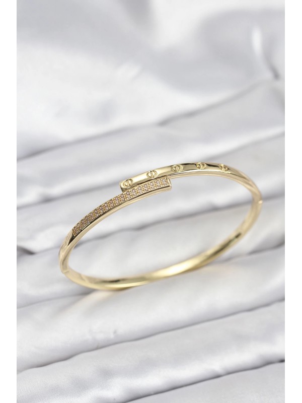 Kadın Bileklik Taşlı Pirinç Gold Renk Zirkon Kelepçe&hellip;