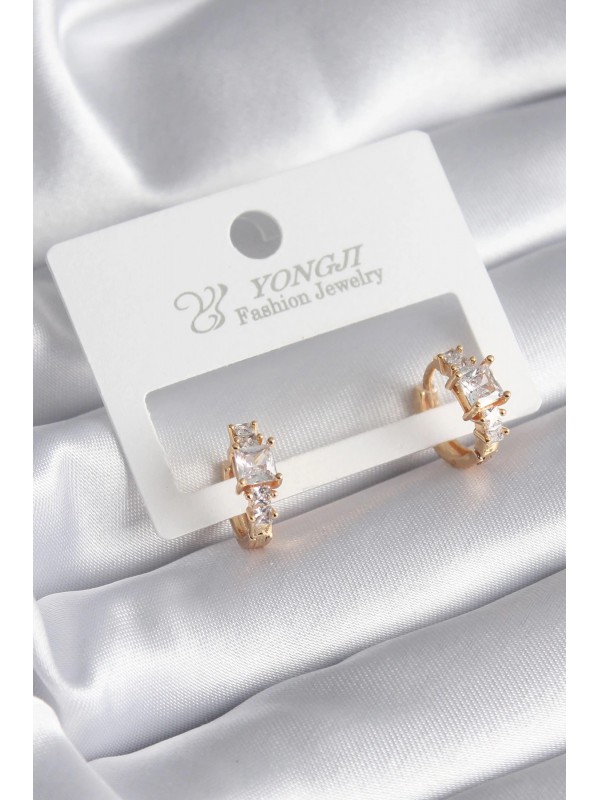 Kadın Küpe Taşlı Pirinç Gold Renk Zirkon&hellip;