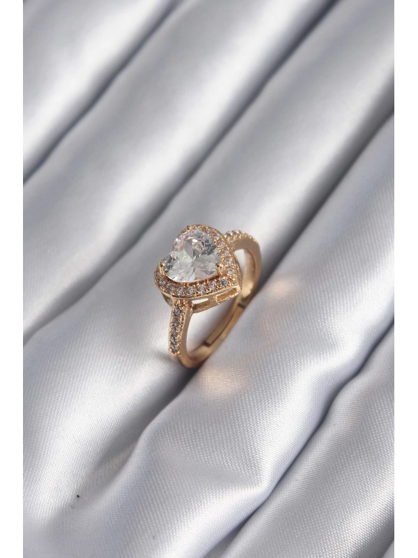 Kadın Yüzük Taşlı Kalp Pirinç Gold Renk Zirkon Charm&hellip;