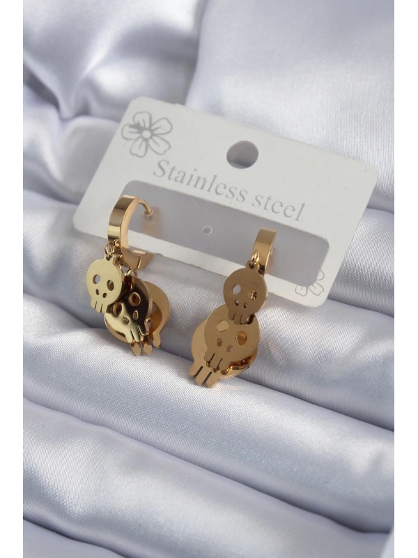 Çelik Kadın Küpe 316L Gold Renk Sallantı Kuru Kafa&hellip;