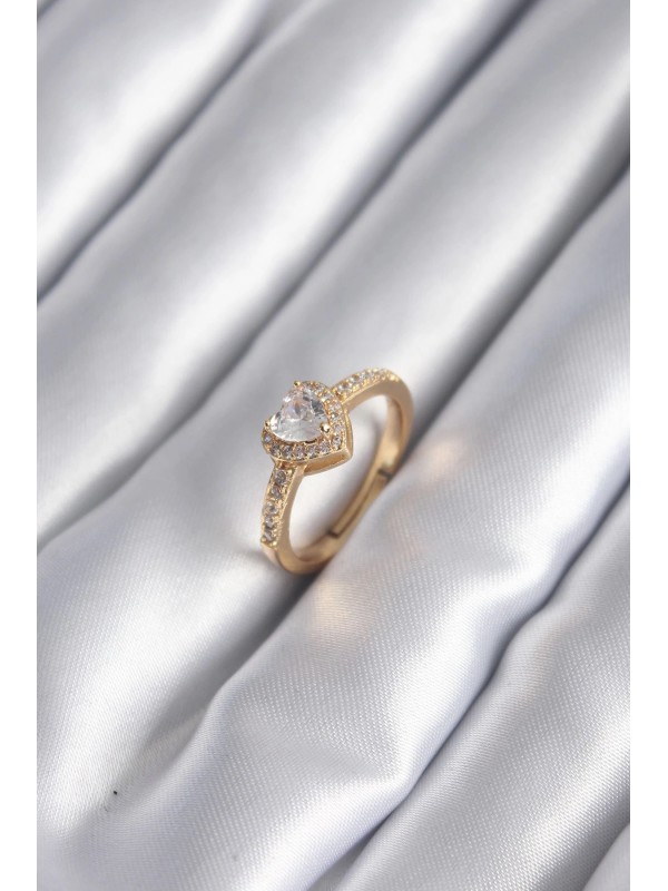 Kadın Yüzük Taşlı Kalp Pirinç Gold Renk Zirkon Charm&hellip;