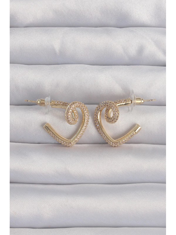 Küpe Taşlı Kalp Pirinç Gold Renk Zirkon Kıvrımlı Yarım… Küpe Taşlı Kalp Pirinç Gold Renk Zirkon Kıvrımlı Yarım…