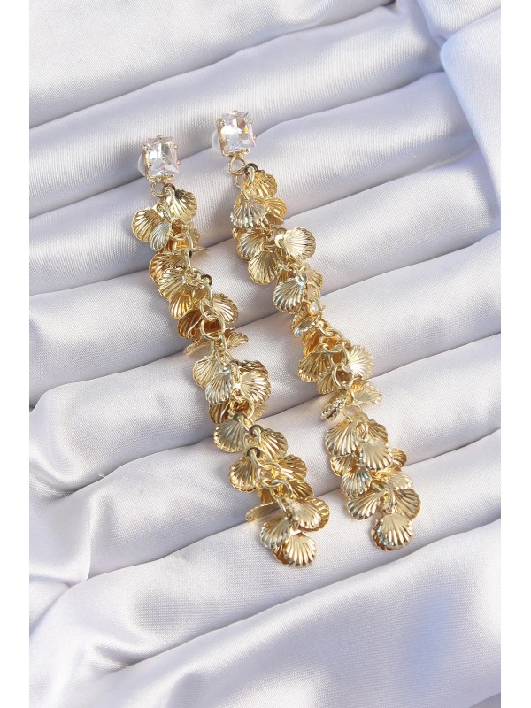 Küpe Taşlı Pirinç Gold Renk Zirkon Minimal Deniz&hellip;