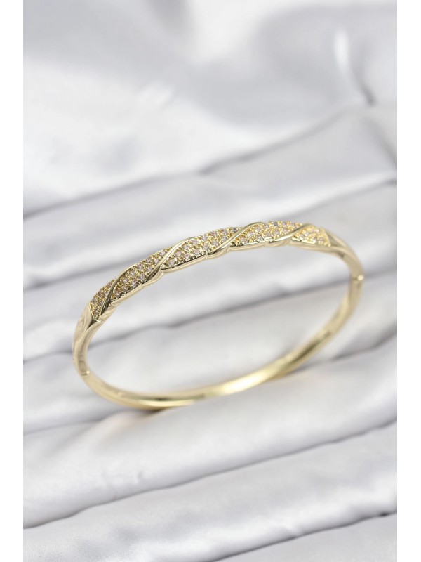 Kadın Bileklik Taşlı Pirinç Gold Renk Zirkon Kelepçe&hellip;