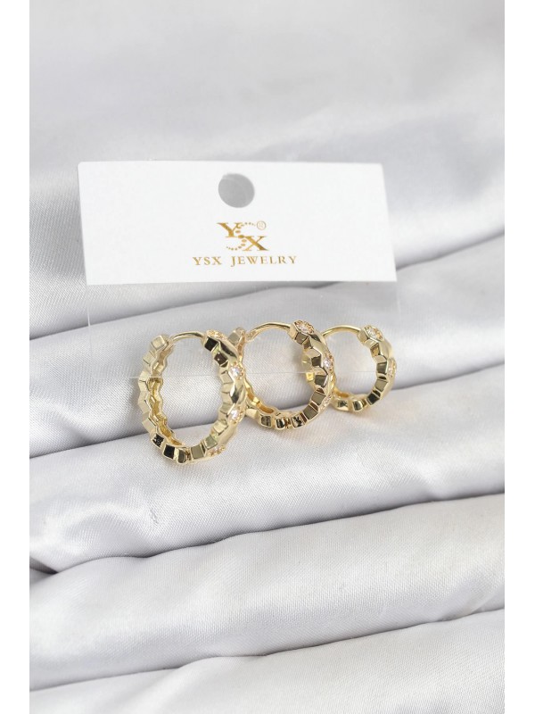 Küpe Taşlı Pirinç Gold Renk Zirkon Petek Halka YSX&hellip;