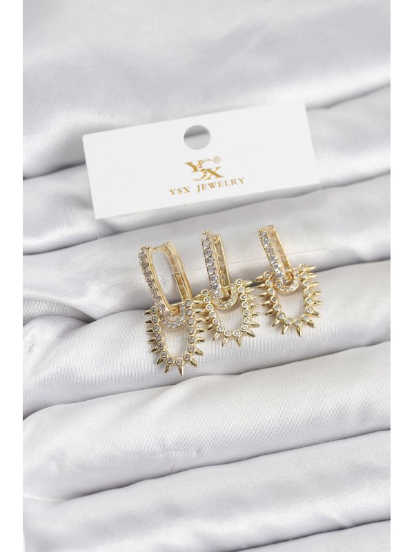 Küpe Taşlı Vintage Pirinç Gold Renk Zirkon YSX Trio&hellip;