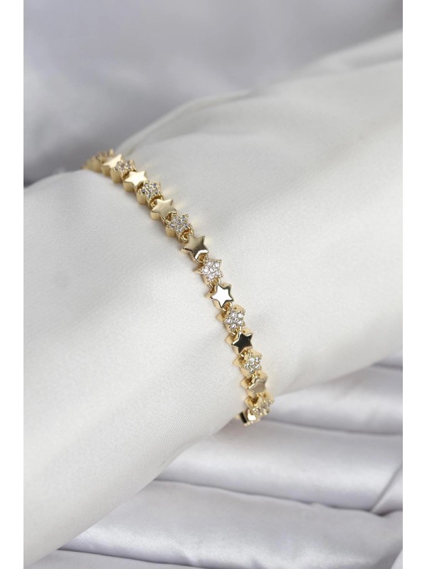 Kadın Bileklik Taşlı Pirinç Gold Renk Zirkon Yıldız&hellip;