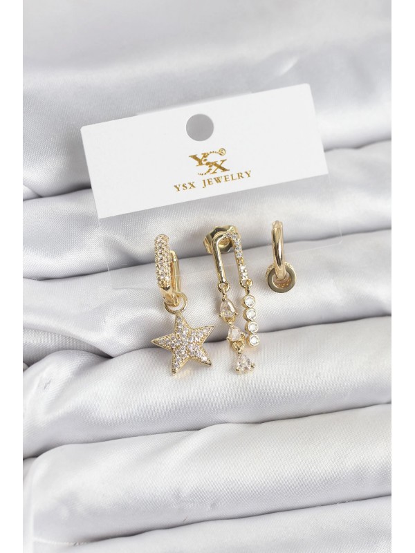Küpe Taşlı Vintage Pirinç Gold Renk Zirkon Yıldız YSX&hellip;