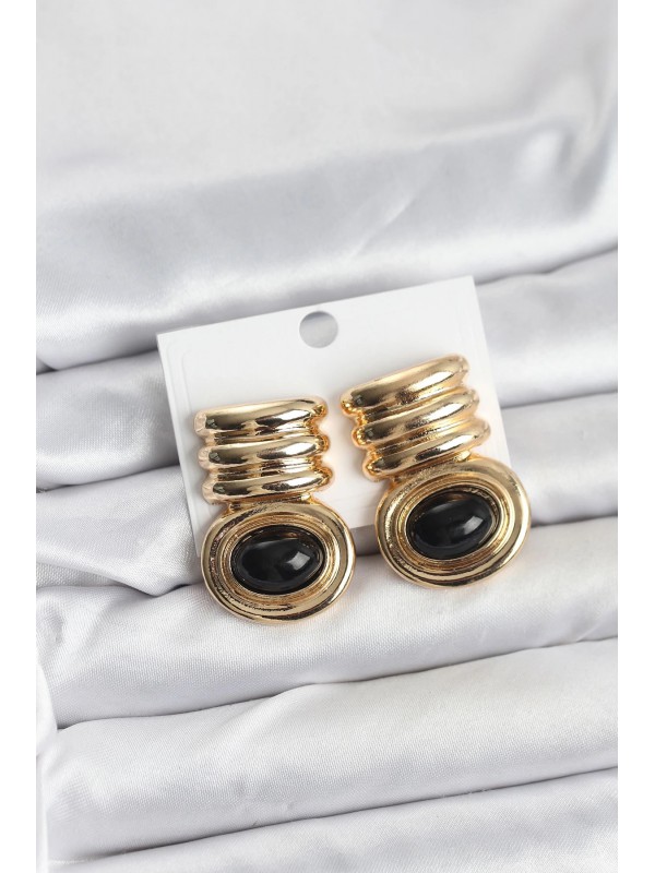 Kadın Küpe Vintage Pirinç Gold Siyah Renk&hellip;